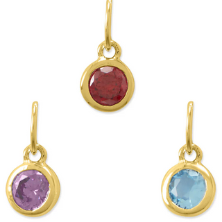 CL38-14 Karat Gold Plated Round CZ Birthstone Charms (January-December) - Thumbnail 2