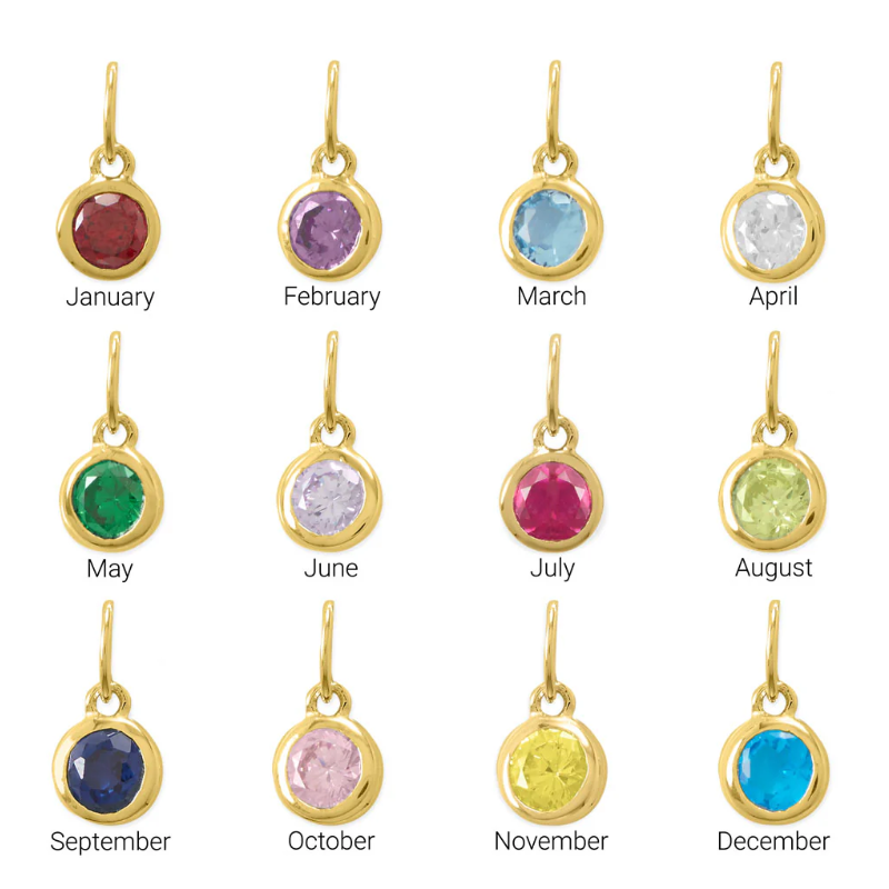 CL38-14 Karat Gold Plated Round CZ Birthstone Charms (January-December) Main Image