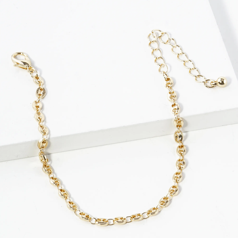 Y14- 4mm Dainty Coffee Bean Chain Bracelet (available in gold & silver) Main Image