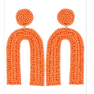 T132- 2.5” Orange Beaded Arch Dangle Earrings