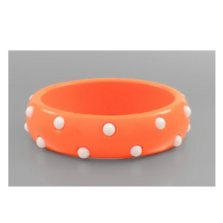 T24- orange & white dotted ball acetate bracelets