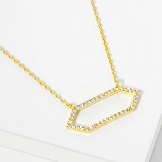 M110- 18k Gold Dipped CZ Pave Hexagon Pendant Necklace