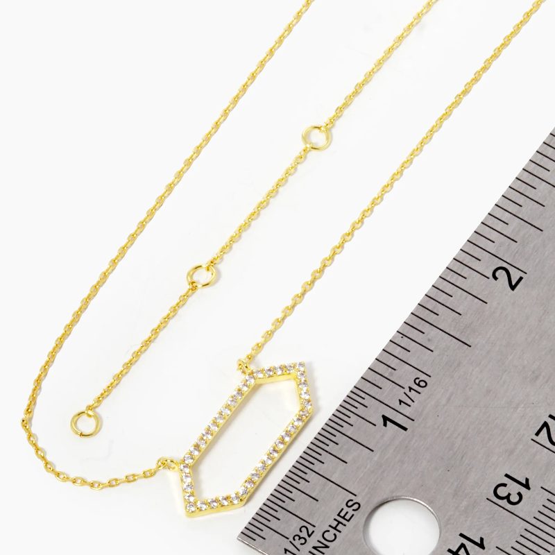 M110- 18k Gold Dipped CZ Pave Hexagon Pendant Necklace - Thumbnail (Preview) 3