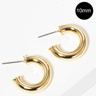 CL27- 10mm Bold Brass Hollow Hoop Earrings - Thumbnail 3