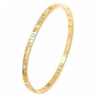 INS13-18K GOLD PLATED STAINLESS STEEL ROMAN NUMERAL BRACELET-