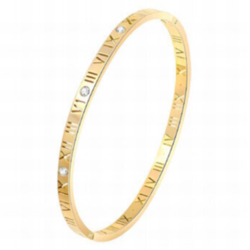 INS13-18K GOLD PLATED STAINLESS STEEL ROMAN NUMERAL BRACELET- Main Image