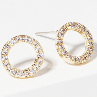 Y17-White gold dipped 8mm CZ pave round sterling silver post stud earrings (available in Gold & Silver) - Thumbnail 2