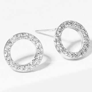 Y17-White gold dipped 8mm CZ pave round sterling silver post stud earrings (available in Gold & Silver)