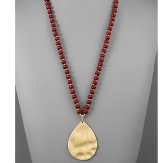 USC41- Teardrop Pendant Bead Necklace (multiple colors) 