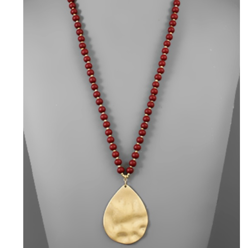 USC41- Teardrop Pendant Bead Necklace (multiple colors)  Main Image