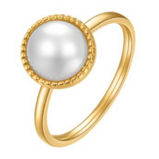 R9- LARGE PEARL 18K GOLD-PLATED STAINLESS-STEEL RING