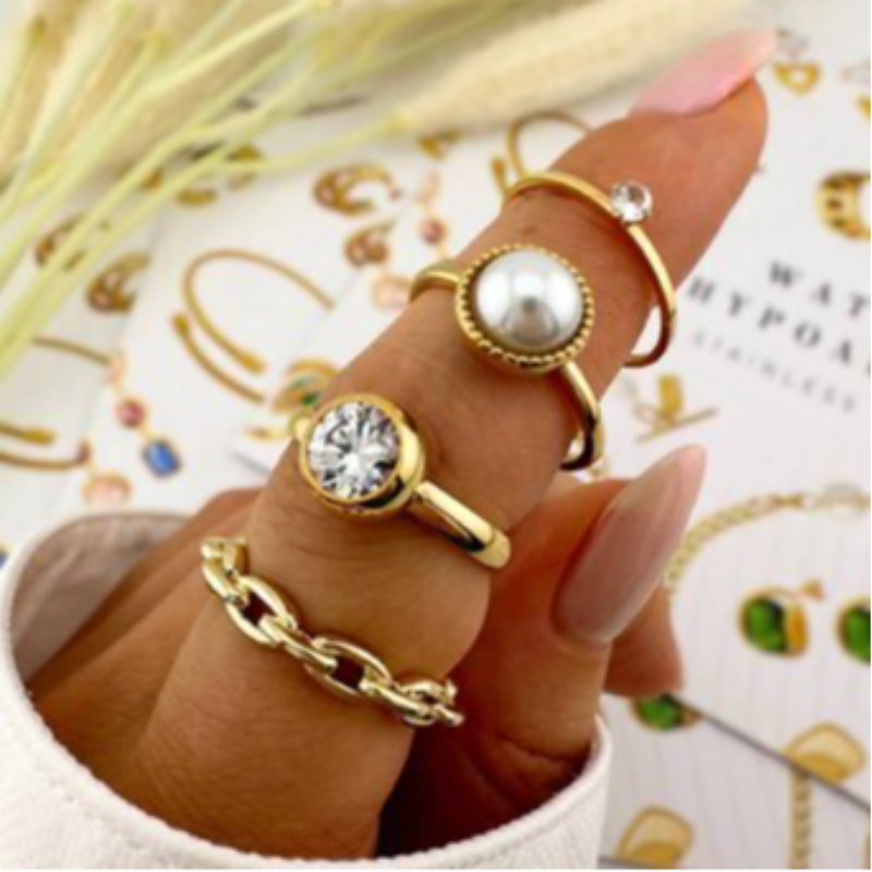 R9- LARGE PEARL 18K GOLD-PLATED STAINLESS-STEEL RING - Thumbnail (Preview) 2