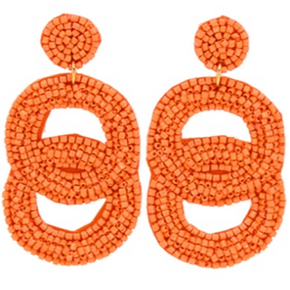 T97- 2 1/4” orange Beaded Circle Link Earrings