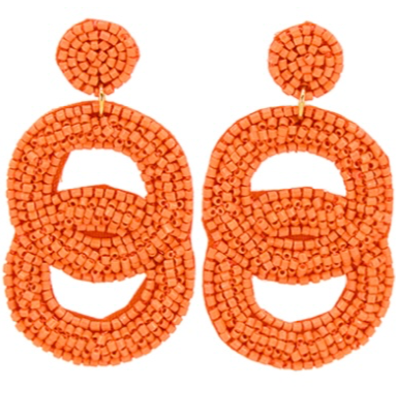 T97- 2 1/4” orange Beaded Circle Link Earrings Main Image