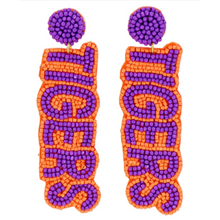 C8- TIGERS  Letter beaded earrings with Purple dot