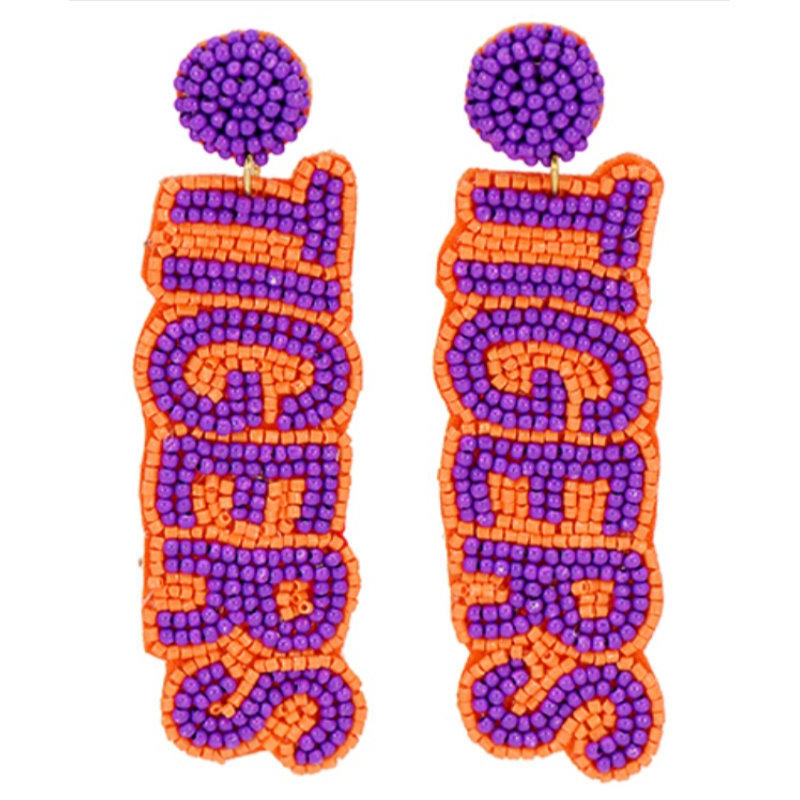 C8- TIGERS  Letter beaded earrings with Purple dot Main Image