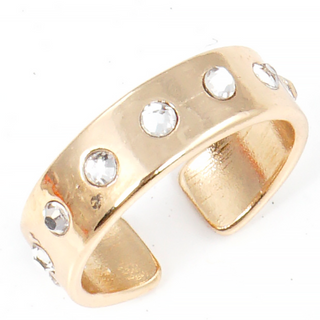 Y10- Crystal pave bold metal adjustable ring (also available in white gold) - Thumbnail 2