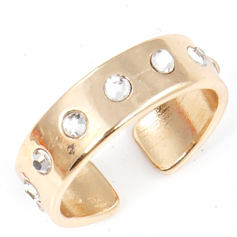 Y10- Crystal pave bold metal adjustable ring (also available in white gold) - Thumbnail (Preview) 2