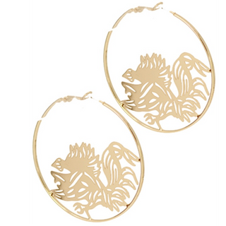 USC11-Gold hoop Gamecock earrings