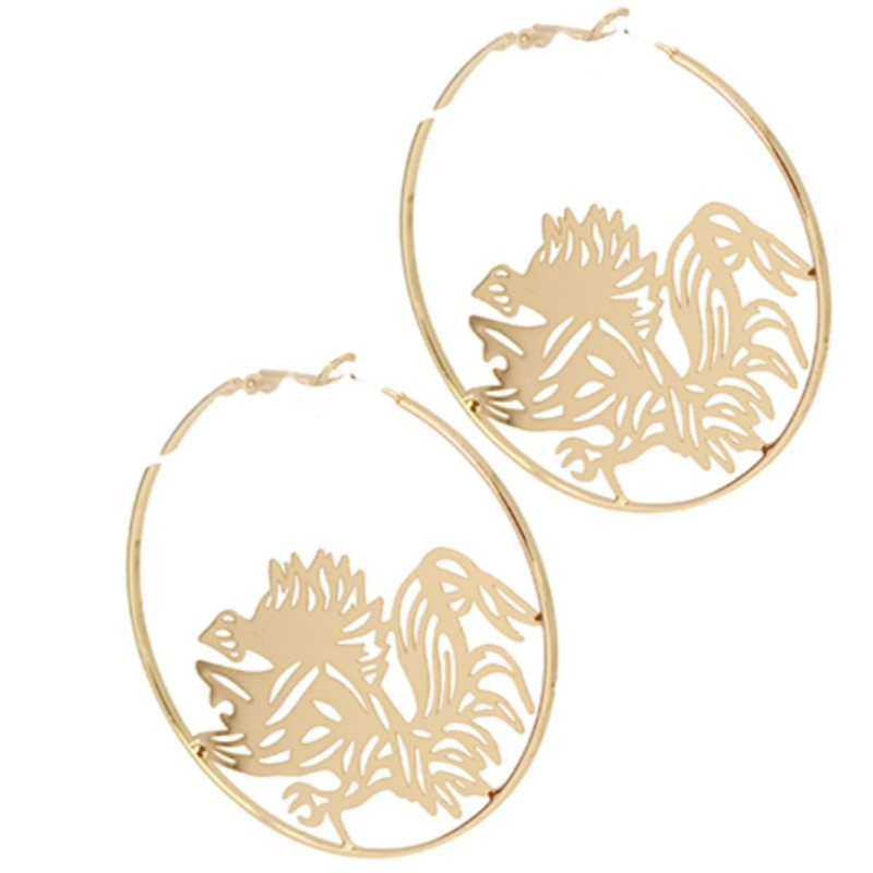 USC11-Gold hoop Gamecock earrings Main Image