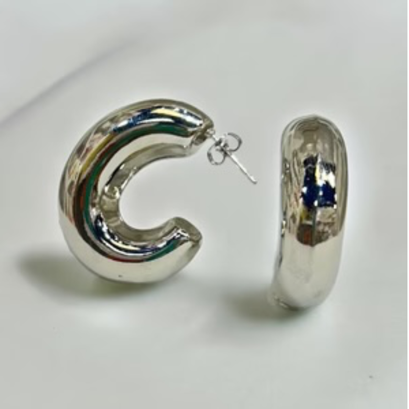 CL51- 18K Gold/Silver Chunky Open Hoop Earrings - Thumbnail (Preview) 2