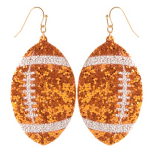 T6- Orange white glitter football earrings