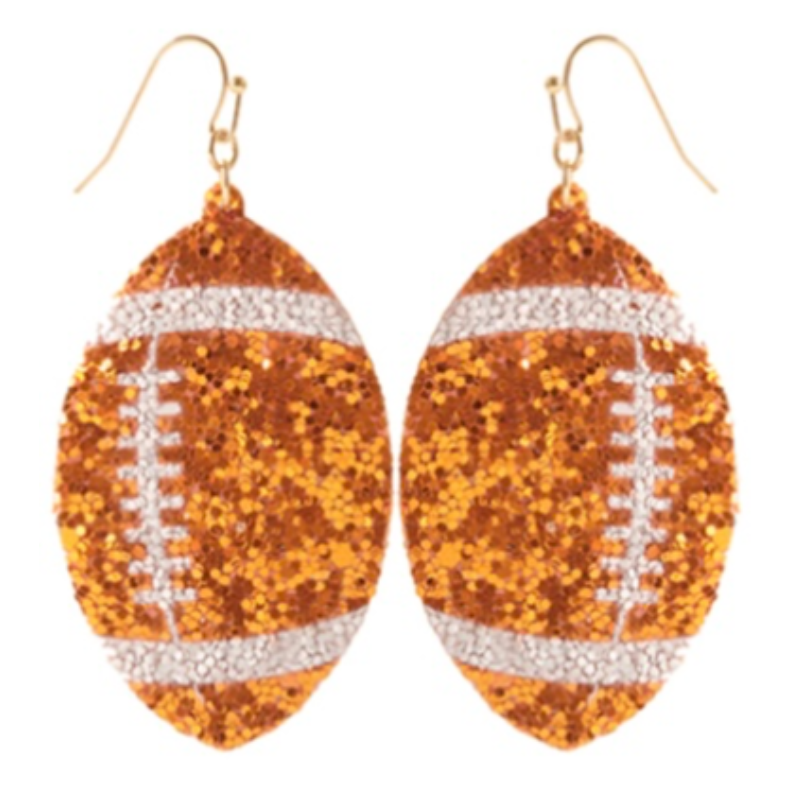 T6- Orange white glitter football earrings Main Image