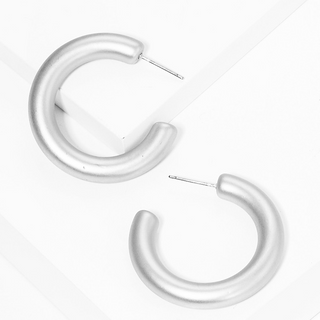 CL10- 35mm metal plated resin lightweight hollow open hoop earring (available in Rhodium & Matte Silver) - Thumbnail 2