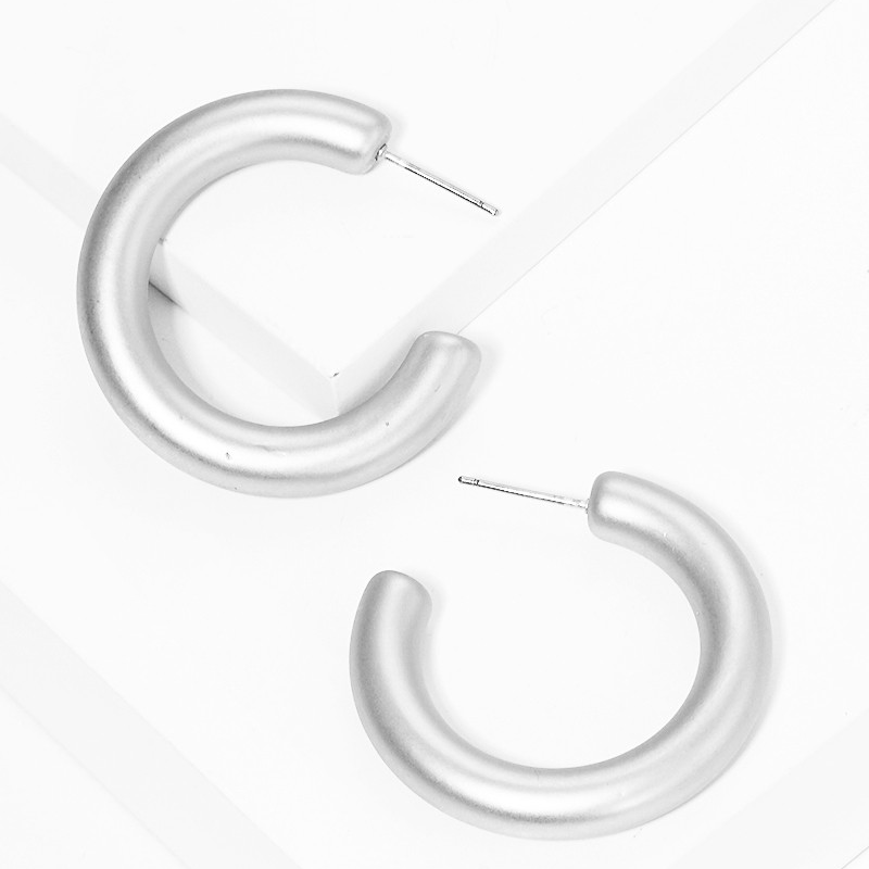 CL10- 35mm metal plated resin lightweight hollow open hoop earring (available in Rhodium & Matte Silver) - Thumbnail (Preview) 2