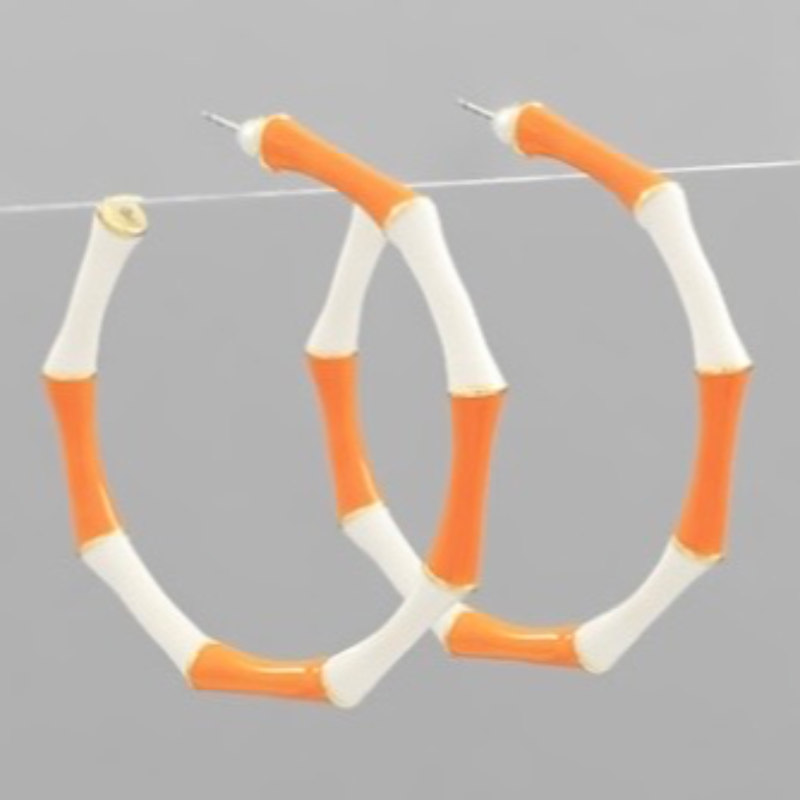 T94- Orange/ White 1.6”Color Bamboo Shape Hoops Main Image