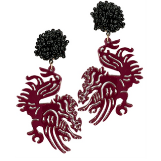 USC16- Black Pompom Acrylic Gamecock Earrings