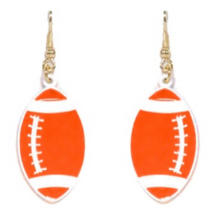 T111-1.5”  Orange/ White Acrylic Football Dangle Earrings-