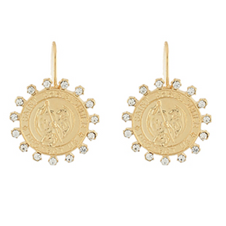 M28-Dotted Crystal Coin Drop Earrings