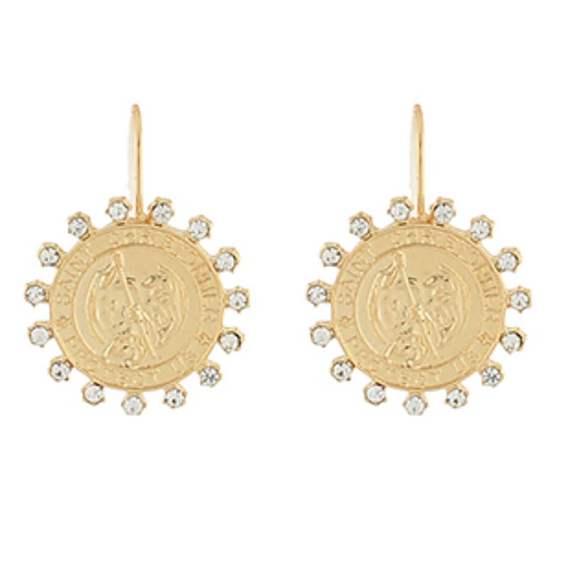 M28-Dotted Crystal Coin Drop Earrings Main Image