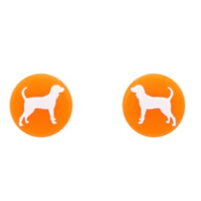 T11- orange white hound dog disk earrings Main Image