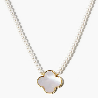 Q2- 18k gold dipped 20mm mother of pearl quatrefoil pendant necklace