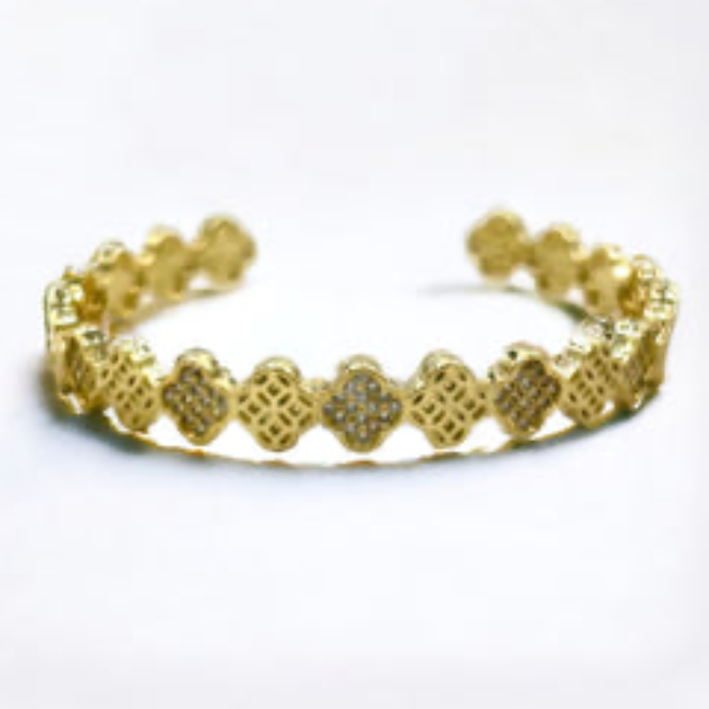 M59- 18K Gold/Silver Plated Flower Inspired Open Cuff - Thumbnail (Preview) 3