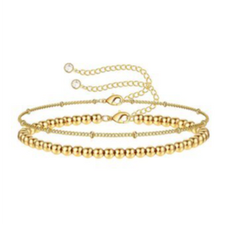 BR12- BALL AND CHAIN 2 STRANDS 18K GOLD-PLATED STAINLESS-STEEL BRACELET