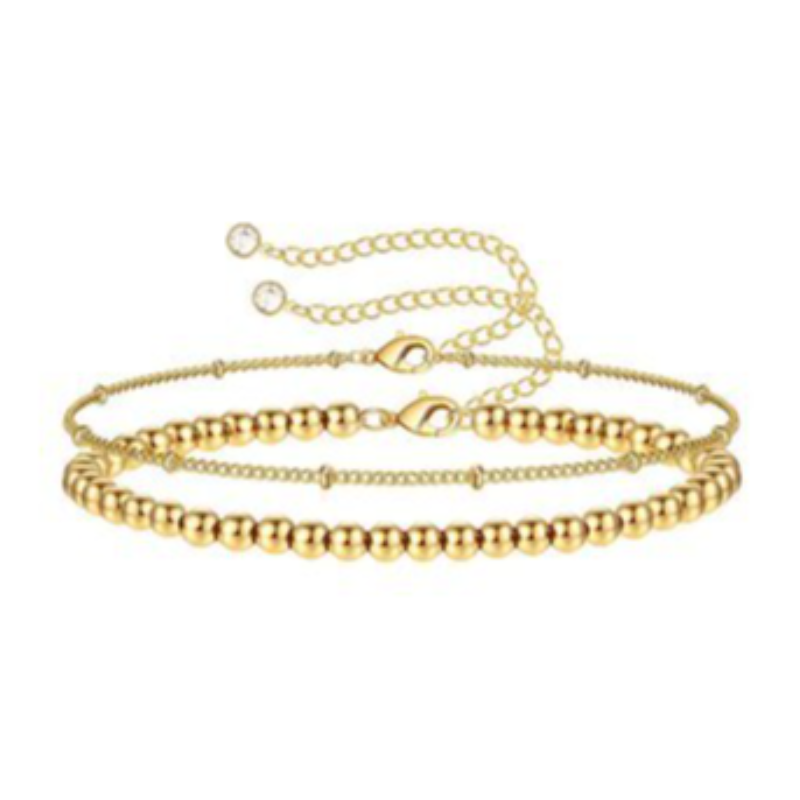 BR12- BALL AND CHAIN 2 STRANDS 18K GOLD-PLATED STAINLESS-STEEL BRACELET Main Image