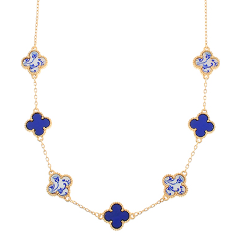 M24- Seven MOP Blue Clover Necklace Main Image