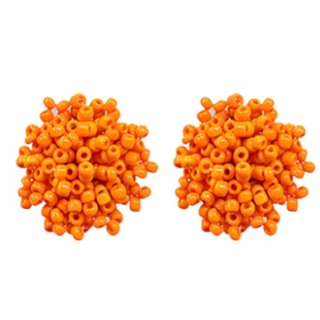 T49- Orange Seed bead Pom Earrings