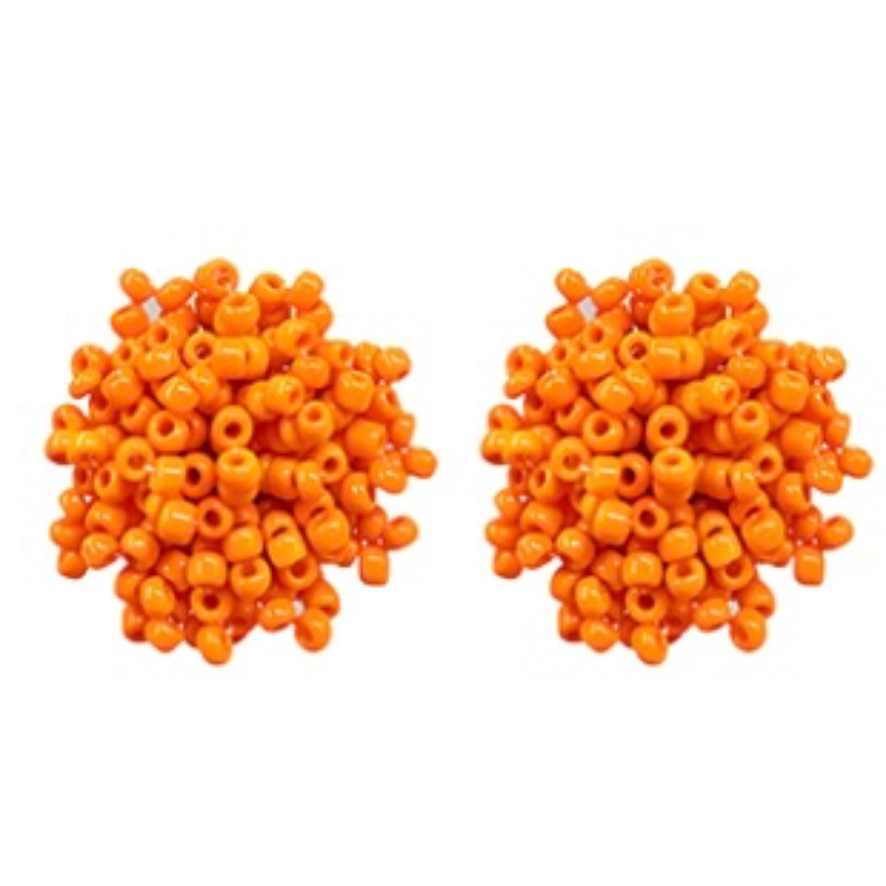 T49- Orange Seed bead Pom Earrings Main Image