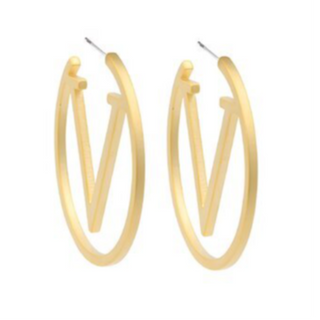 INS12-18K GOLD PLATED STAINLESS STEEL "LETTER "V" EARRINGS