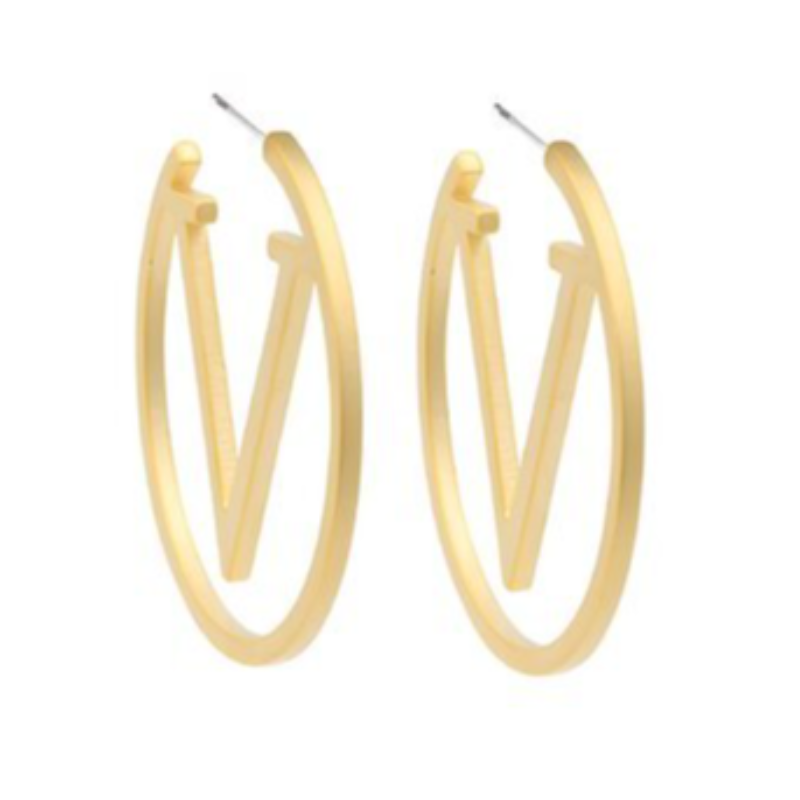 INS12-18K GOLD PLATED STAINLESS STEEL "LETTER "V" EARRINGS Main Image