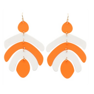 T128- 2.25” Orange/White Geometric Link Color Coated Earrings