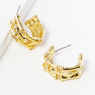 H14-18K Gold Dipped 20mm Diameter Textured Brass Hoop Earrings