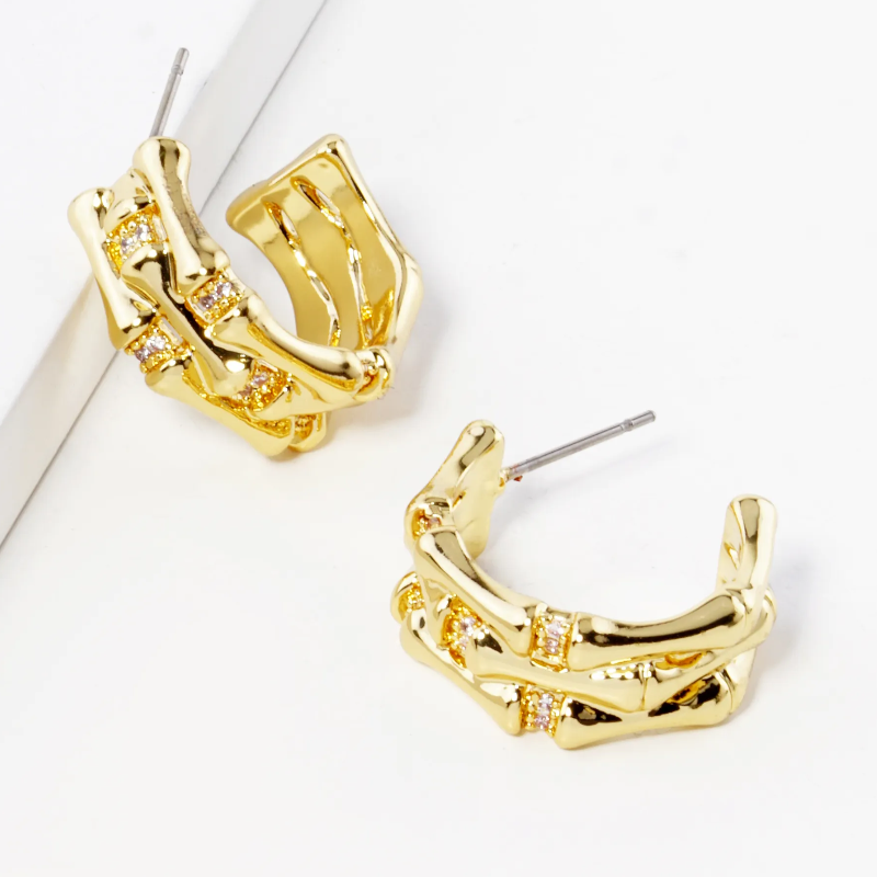 H14-18K Gold Dipped 20mm Diameter Textured Brass Hoop Earrings Main Image