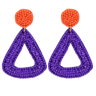 C7- Purple & Orange Beaded Triangle Earrings