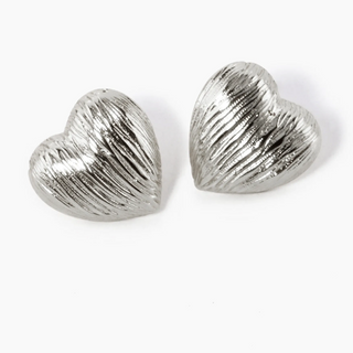 Y92- 18K Gold Dipped Brushed Brass 13mm Puffy Heart Stud Earrings(gold & Silver availiable)  - Thumbnail 2