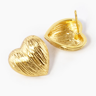 Y92- 18K Gold Dipped Brushed Brass 13mm Puffy Heart Stud Earrings(gold & Silver availiable)  - Thumbnail 4